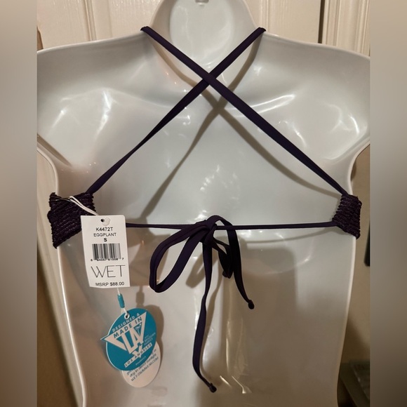 WET  Swimwear Slinky Glitter Halter Swim Top in Eggplant color Size Small NWT - Picture 3 of 8